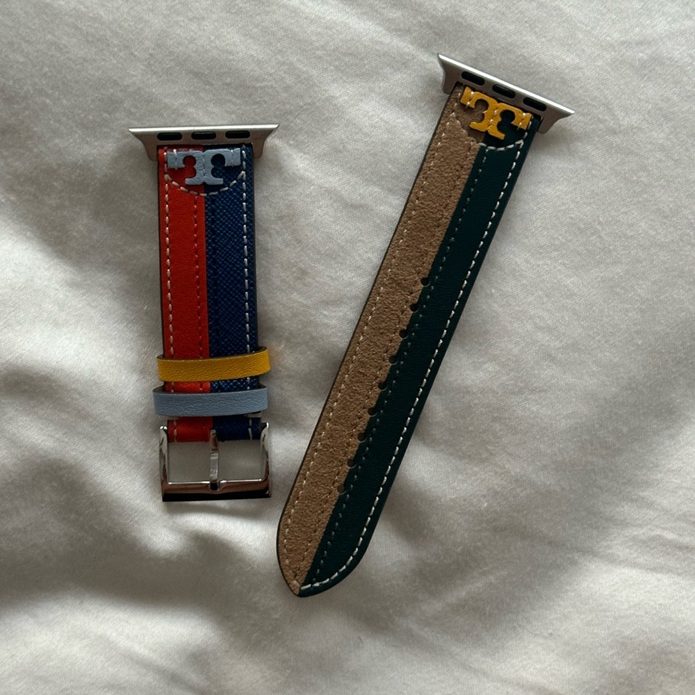 Tory Burch Red, Blue, and Green Leather Watch Strap
